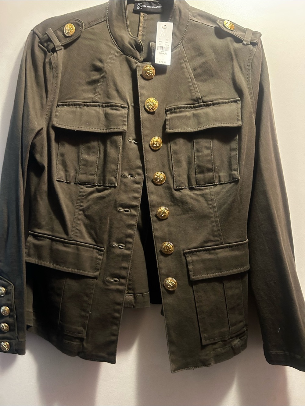 New Military-Style Women’s Jacket with Gold Buttons - Olive Green - Picture 2 of 4